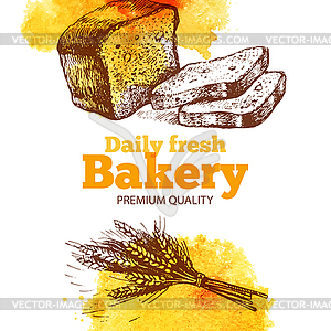 Bakery watercolor and sketch background. Vintage - vector image