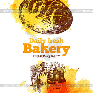 Bakery watercolor and sketch background. Vintage - stock vector clipart