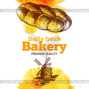 Bakery watercolor and sketch background. Vintage - vector clip art