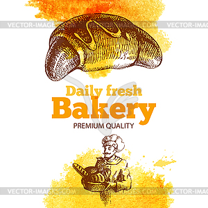 Bakery watercolor and sketch background. Vintage - vector image