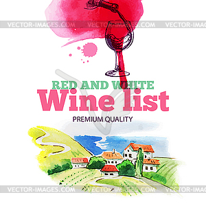 Wine list. sketch and watercolor . Menu d - vector clip art