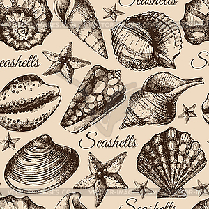 Seashell seamless pattern. sketch - vector clipart