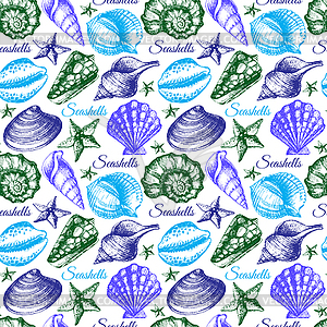 Seashell seamless pattern. sketch - vector image