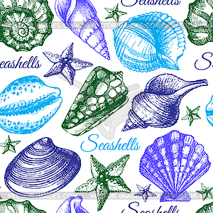 Seashell бесшовные модели. эскиз - изображение в векторе / векторный клипарт