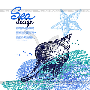 Seashell фон. Море навигацион дизайн. эскиз и - изображение в векторе