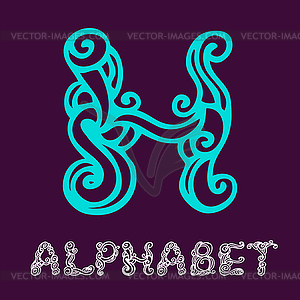 Doodle sketch alphabet. Letter H - stock vector clipart