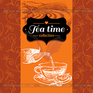 Tea vintage background. sketch . Menu - vector clip art