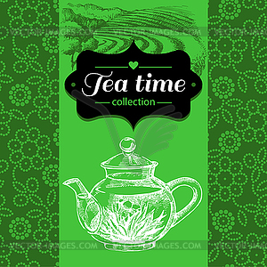 Tea vintage background. sketch . Menu - vector image