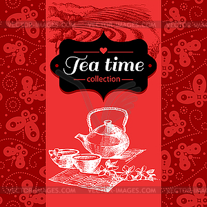 Tea vintage background. sketch . Menu - vector clipart