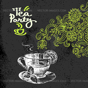 Tea vintage background. sketch . M - vector image