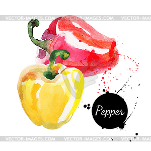 Red and yellow peppers. watercolor painting - vector clipart