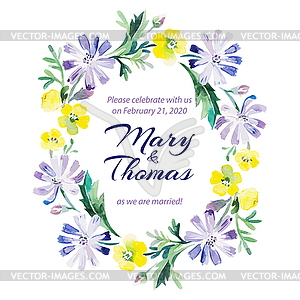 Save date love card with watercolor floral - vector clipart