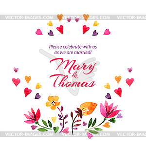 Save date love card with watercolor floral - vector clip art