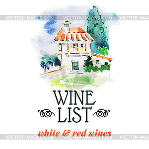 Wine list. sketch and watercolor . Menu d - vector clip art