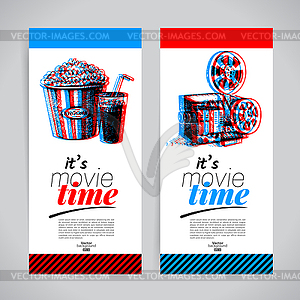 Set of movie banners. Cinema festival tickets with - vector image