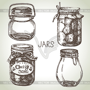 Rustic, mason and canning jars set. Sketch design - royalty-free vector clipart