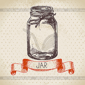 Rustic, mason and canning jar. Vintage sketch design - vector image