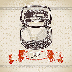 Rustic, mason and canning jar. Vintage sketch design - vector clip art