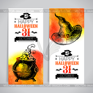 Set of Halloween banners. Typographic poster. sketch - vector clipart