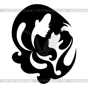 Mother and baby silhouette symbol. . Card of - vector clipart