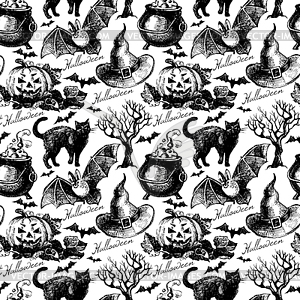 Sketch Halloween seamless pattern. illustratio - vector image