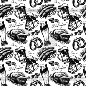 Oktoberfest vintage seamless pattern. sketch i - vector clipart