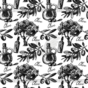 Vintage olive seamless pattern. sketch illustr - vector clip art