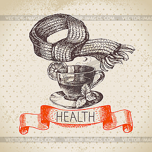 Sketch healthy and medical background. illustr - vector image