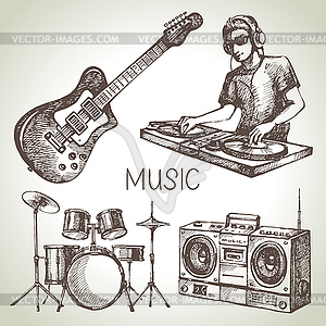 Sketch music set. s of Dj icons - vector image