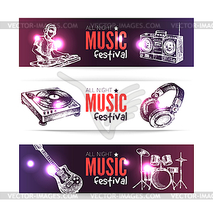 Banners of music design. Set of sketch Dj - vector image