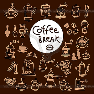 Sketch doodle coffee icon set. s - vector clip art