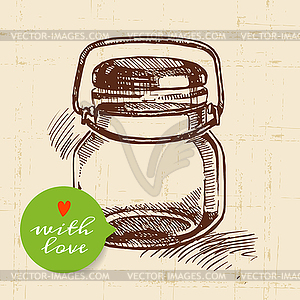 Rustic mason canning jar. Vintage sketch design. - vector image