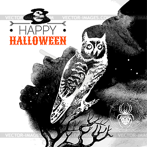 Halloween background. Typographic poster. sketch and - vector clip art