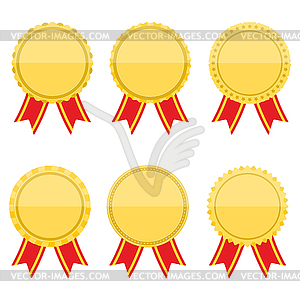 Flat Golden Medals with Rbbons - vector clipart