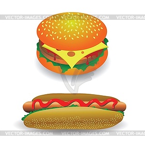 Hot dog and hamburger - vector clipart