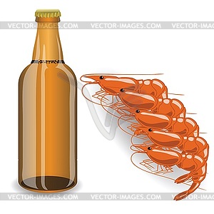 Bootle of beer and shrimp - royalty-free vector image