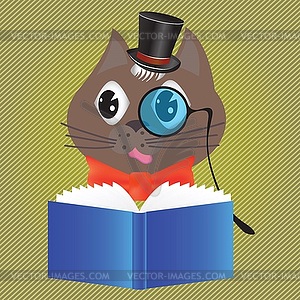 Cat reading book - vector image