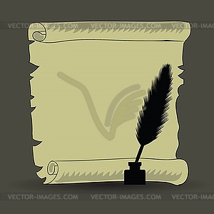 Old paper and feather - color vector clipart