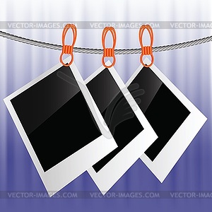 Photo frames on blue wave background - vector clipart