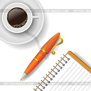 Cup of coffee and pen - vector image