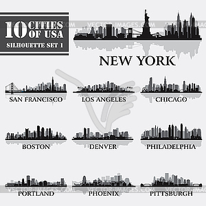 Силуэт города набором США - изображение в векторе / векторный клипарт