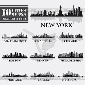 Silhouette city set of USA  - vector EPS clipart