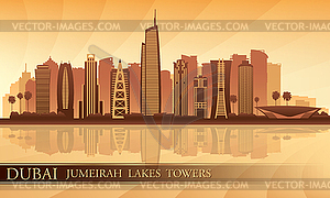 Дубай Jumeirah Lakes Towers горизонта силуэт - стоковый клипарт