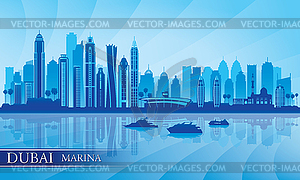 Dubai Marina City skyline silhouette background - vector clip art