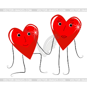 Two bright red falling in love of heart - vector image