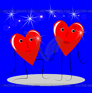 Two bright red falling in love of heart - vector clipart