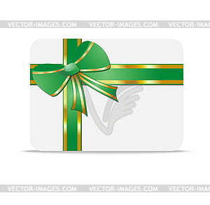 Greeting-card with green bow and mestome for text - vector image