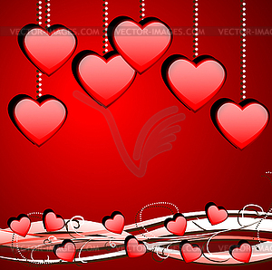 Bright red background with hearts - vector clipart