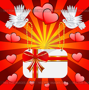 Two white pigeon is carried greeting-card - vector image