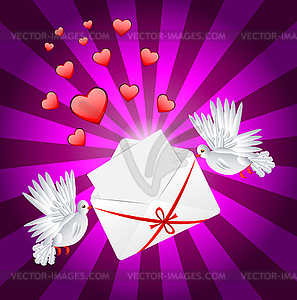 Two white pigeon is carried envelope - vector clipart